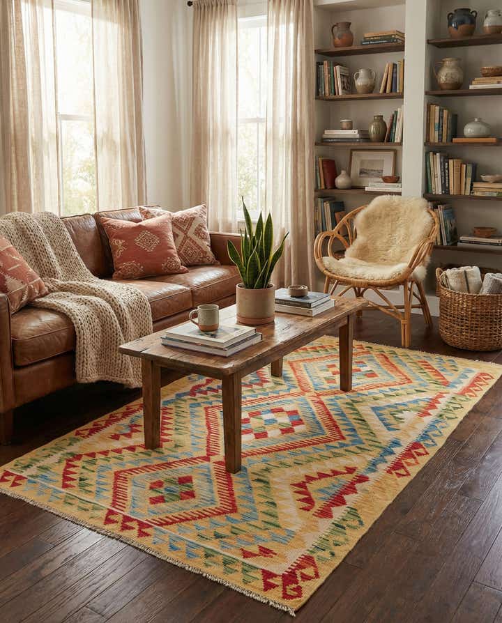 3' 6 x 6' 6 Hand Woven Kilim Maymana Wool Rug