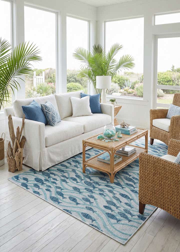 6' 1 x 9' Easy-Clean Coastal Indoor / Outdoor Rug
