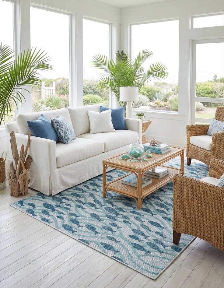 Detail image of 6' 1 x 9' Easy-Clean Coastal Indoor / Outdoor Rug