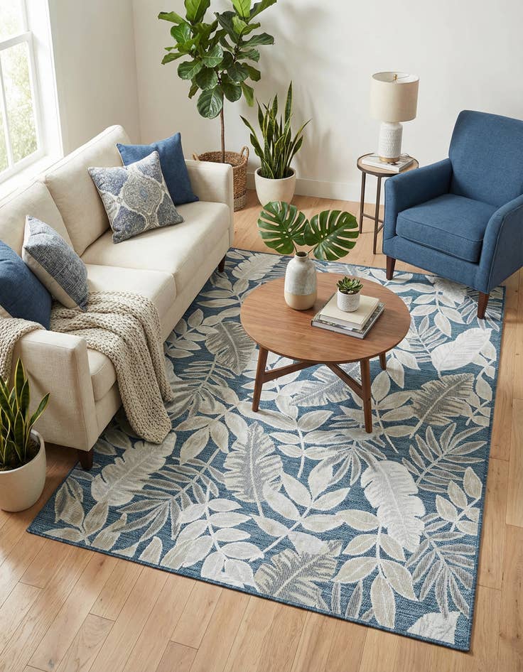 Detail image of  4' 5 x 6'  Washable Botanical Indoor / Outdoor Rug