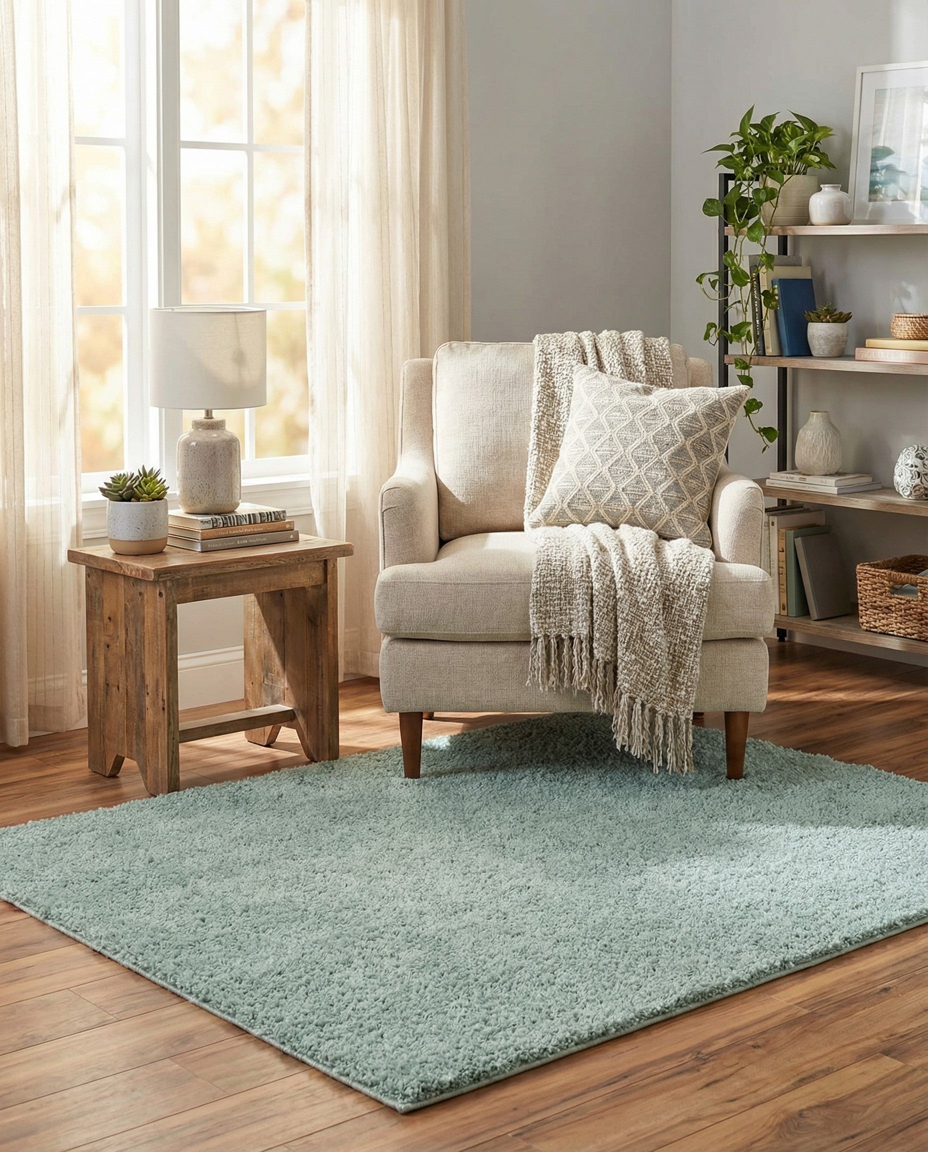  4' x 4' Soft Solid Shag Square Rug