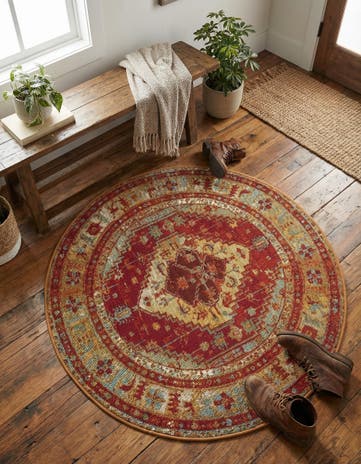 3' x 3' Easy-Clean Traditional Indoor / Outdoor Round Rug