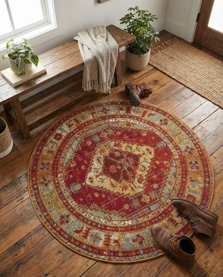 Detail image of 3' x 3' Easy-Clean Traditional Indoor / Outdoor Round Rug