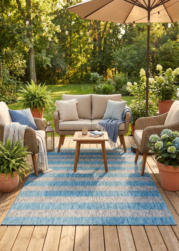 4' x 6' Easy-Clean Striped Indoor / Outdoor Rug