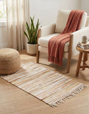 Beige Hand Woven Chindi Cotton Rug