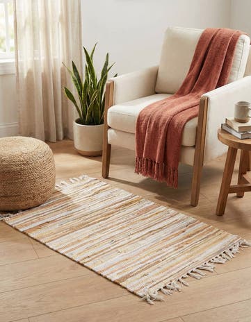 Beige Hand Woven Chindi Cotton Rug