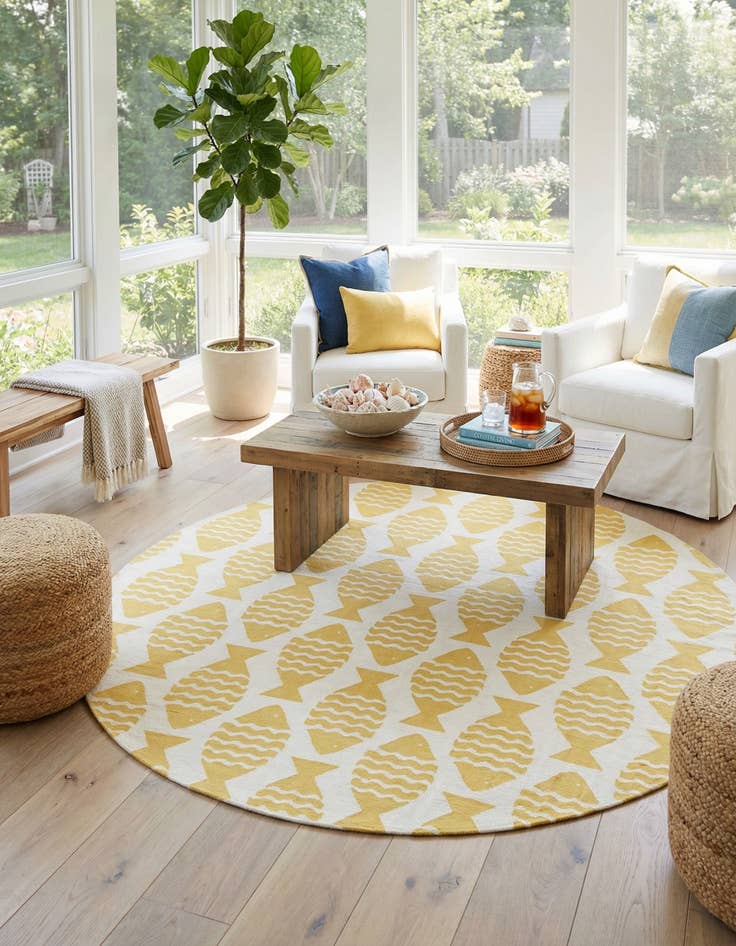 Detail image of 12' x 12'  Washable Coastal Indoor / Outdoor Round Rug