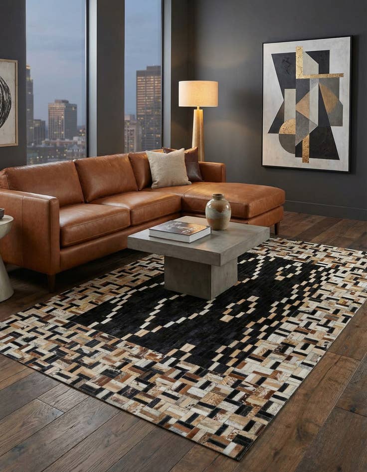 Detail image of 5' x 7' 10 Cowhide Leather Rug