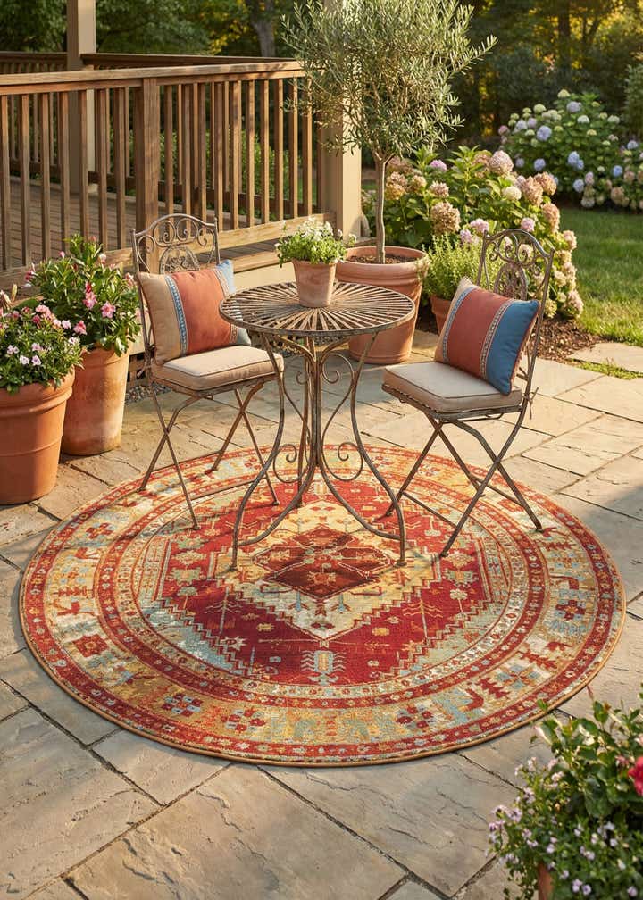6' x 6' Easy-Clean Traditional Indoor / Outdoor Round Rug
