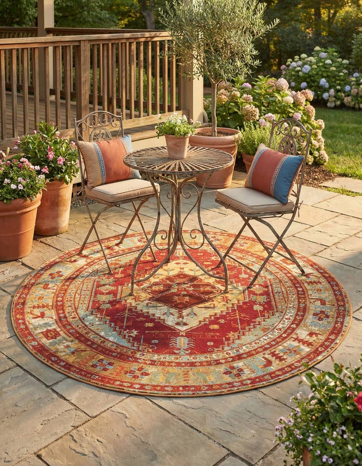 Detail image of 6' x 6' Easy-Clean Traditional Indoor / Outdoor Round Rug