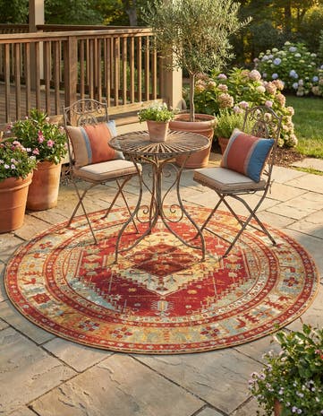 6' x 6' Easy-Clean Traditional Indoor / Outdoor Round Rug