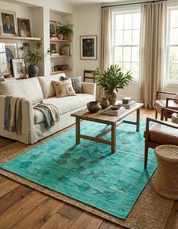 4' 7 x 6' 4 Hand Woven Kilim Suzani Wool Rug