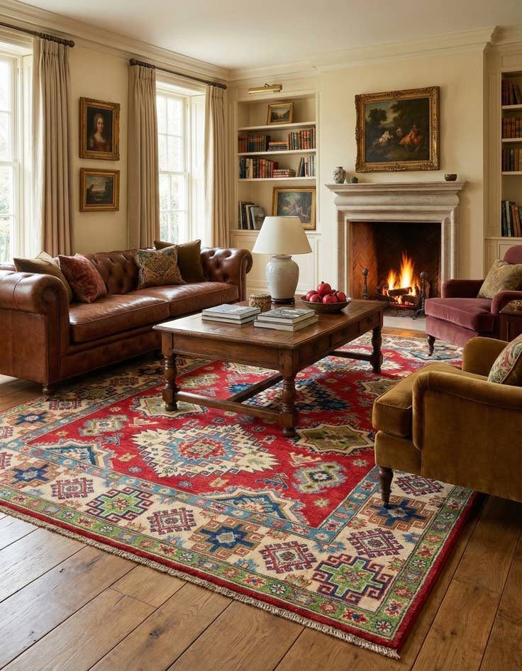 Detail image of  5' 8 x 8'  Hand Knotted Kazak Rug