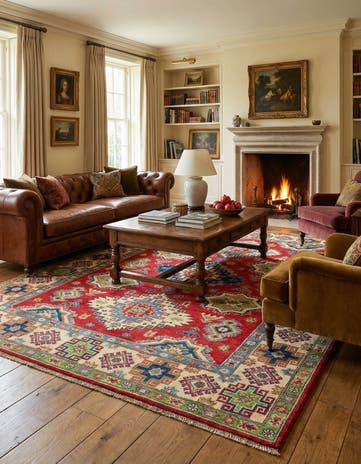5' 8 x 8' Hand Knotted Kazak Rug