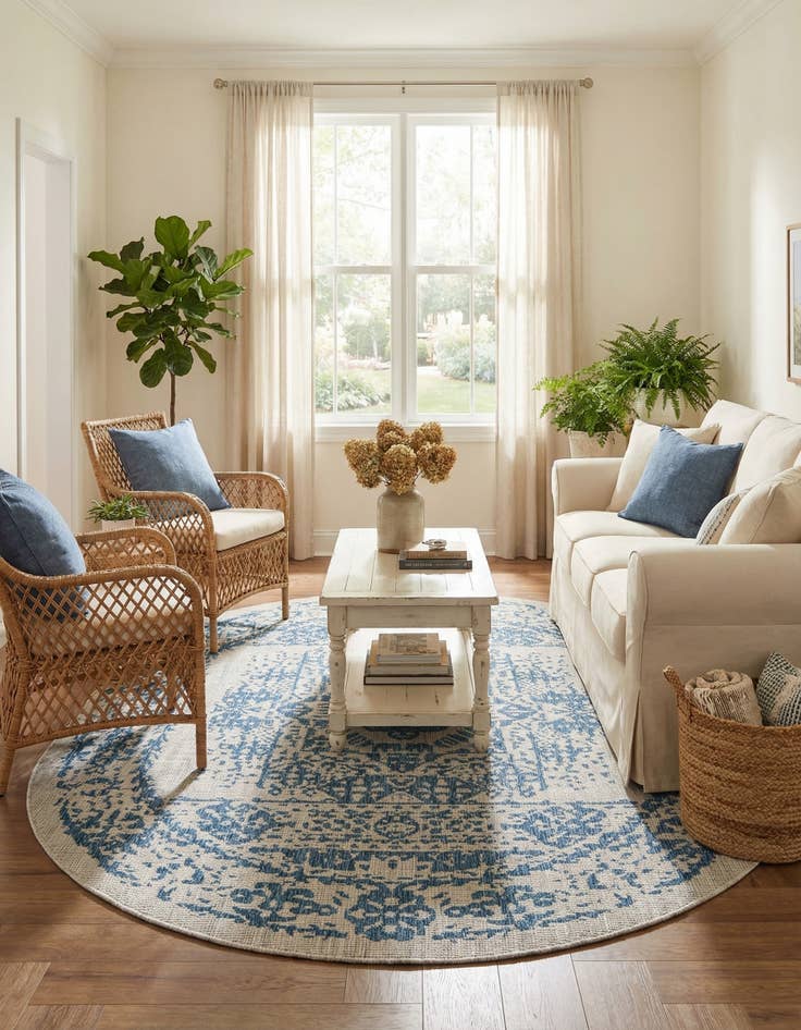 Detail image of 7' 10 x 10'  Washable Traditional Indoor / Outdoor Oval Rug