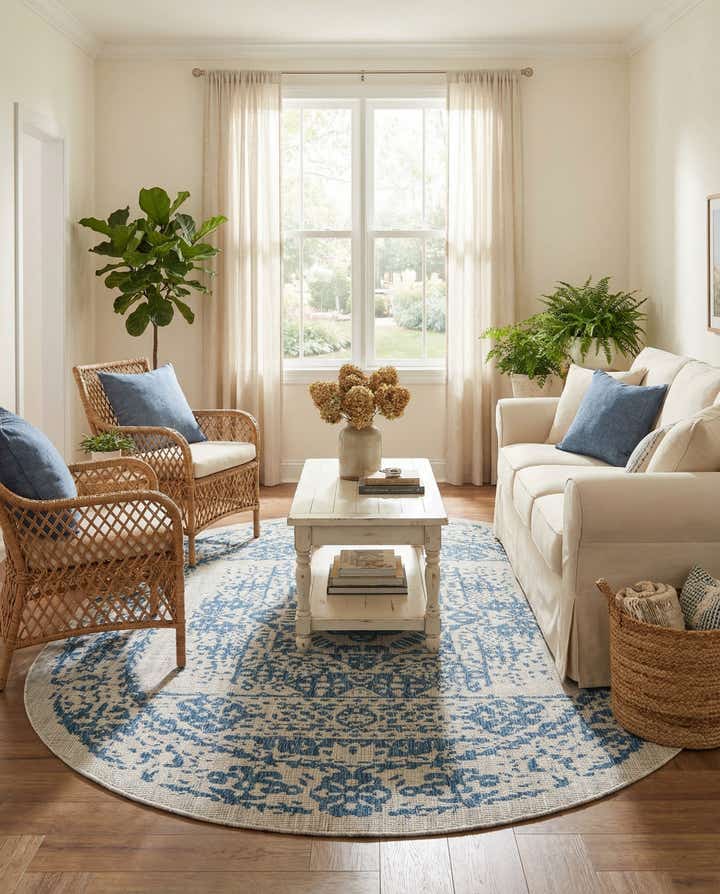 7' 10 x 10' Easy-Clean Traditional Indoor / Outdoor Oval Rug