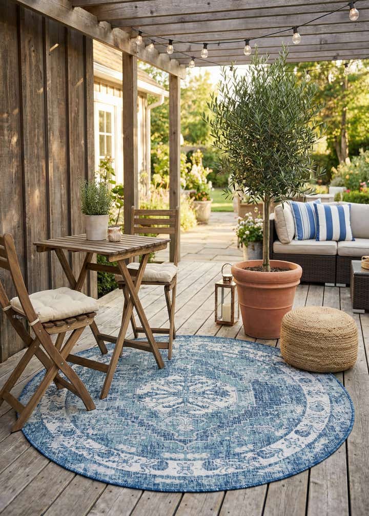 5' 3 x 5' 3 Easy-Clean Traditional Indoor / Outdoor Round Rug