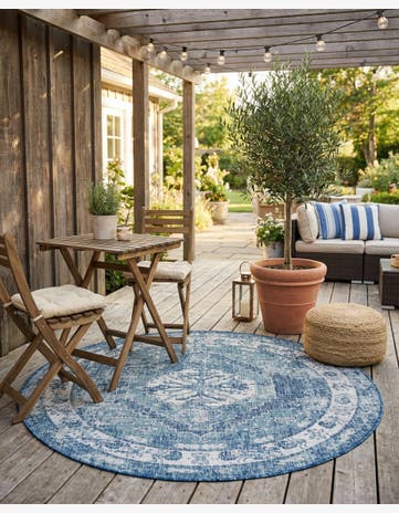 5' 3 x 5' 3 Easy-Clean Traditional Indoor / Outdoor Round Rug