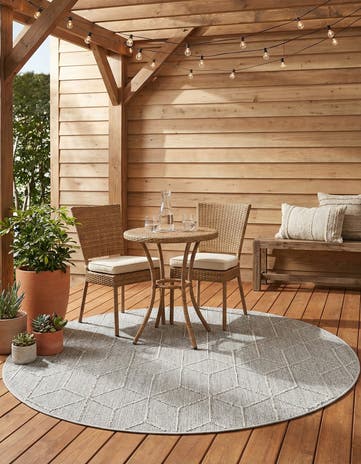 Light Gray Easy-Clean Lattice Indoor / Outdoor Round Rug