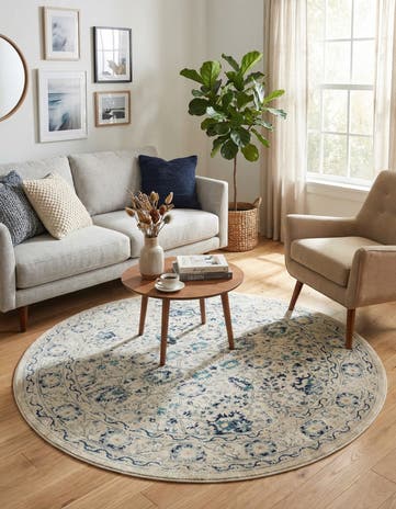 Beige Dahlia Round Rug