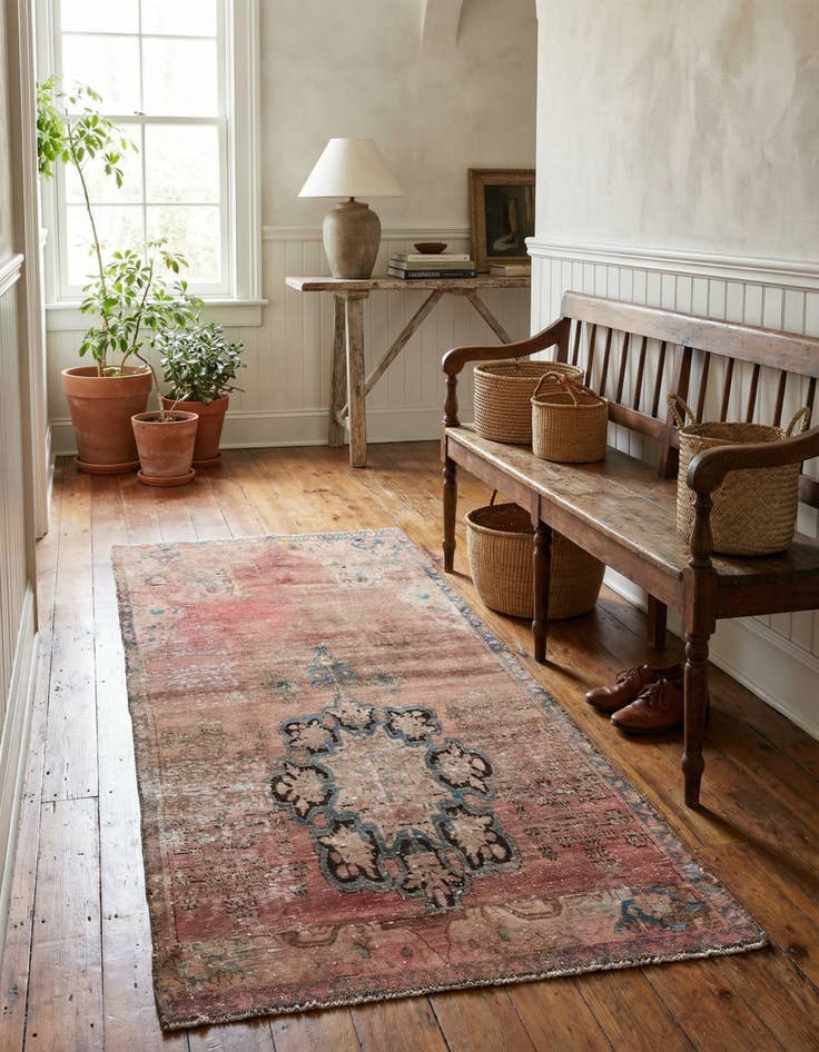 Detail image of 3' 10 x 7' 9  Hand Knotted Ultra Vintage Persian Wool Runner Rug