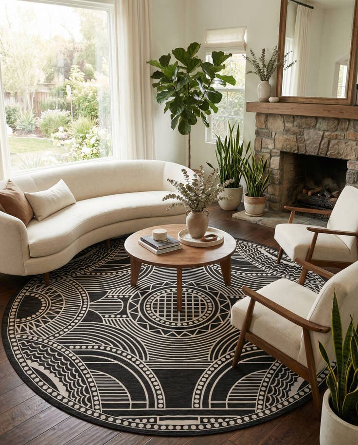 Detail image of 12' x 12' Easy-Clean Traditional Indoor / Outdoor Round Rug