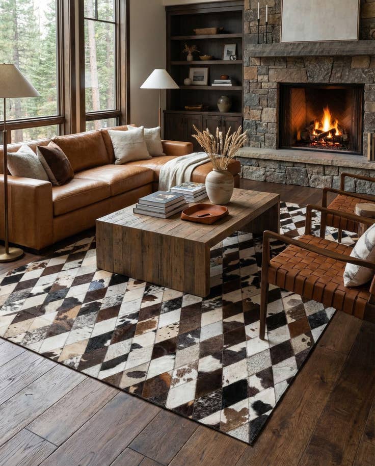 Detail image of 4' 8 x 6' 9 Cowhide Stocks Rug