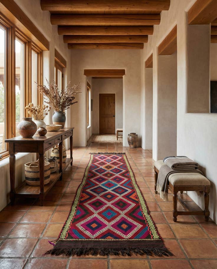 Detail image of 2' 5 x 11' 10 Hand Woven Kilim Fars Wool Runner Rug