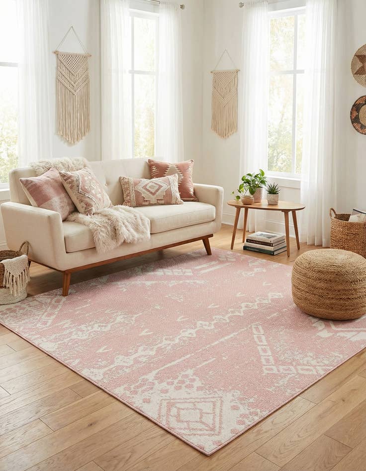 Detail image of 7' x 7' Easy-Clean Bohemian Indoor / Outdoor Square Rug