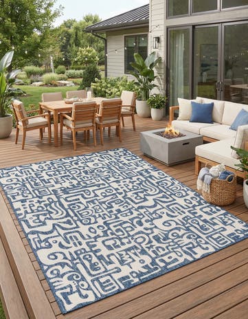 Blue Easy-Clean Modern Indoor / Outdoor Rug
