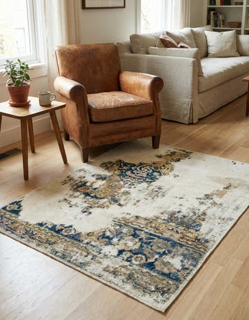 3' 10 x 4' 5 Hand Knotted Ultra Vintage Persian Wool Square Rug