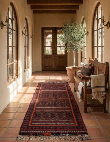 4' 1 x 9' 6 Hand Woven Kilim Fars Wool Runner Rug