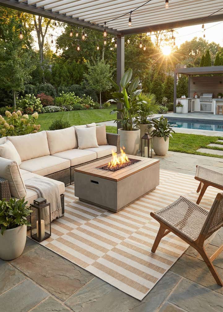 10' x 13' Easy-Clean Striped Indoor / Outdoor Rug