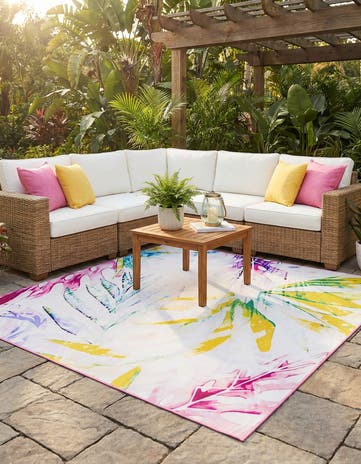 Ivory Easy-Clean Jill Zarin Caribbean Indoor / Outdoor Square Rug