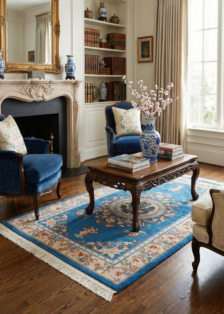 4' 11 x 8' 4 Hand Knotted Carved Pekin Wool Rug