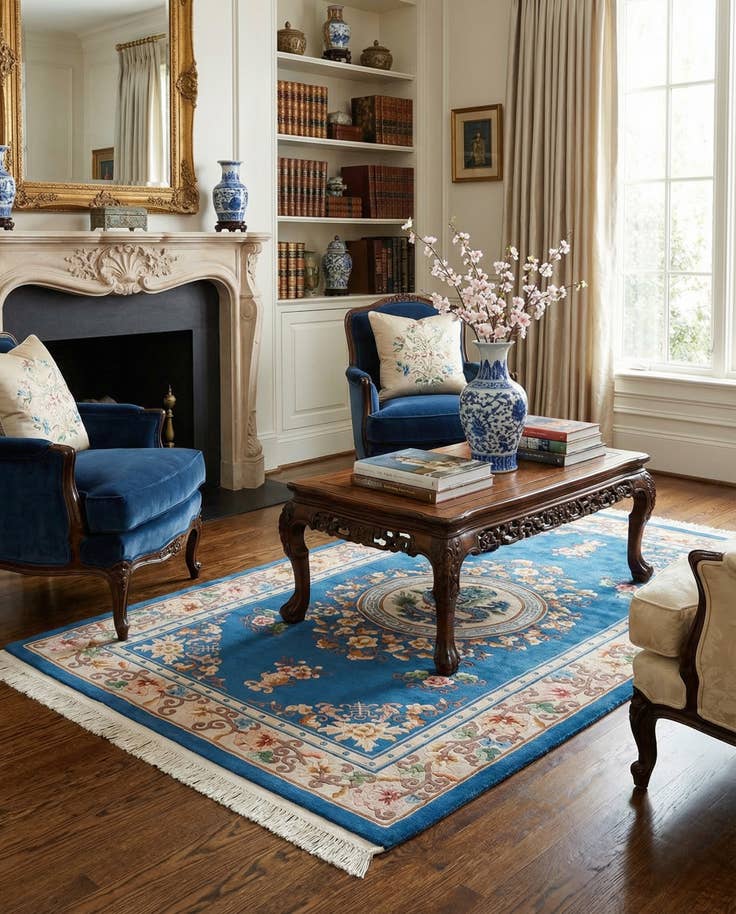 Detail image of 4' 11 x 8' 4 Hand Knotted Carved Pekin Wool Rug