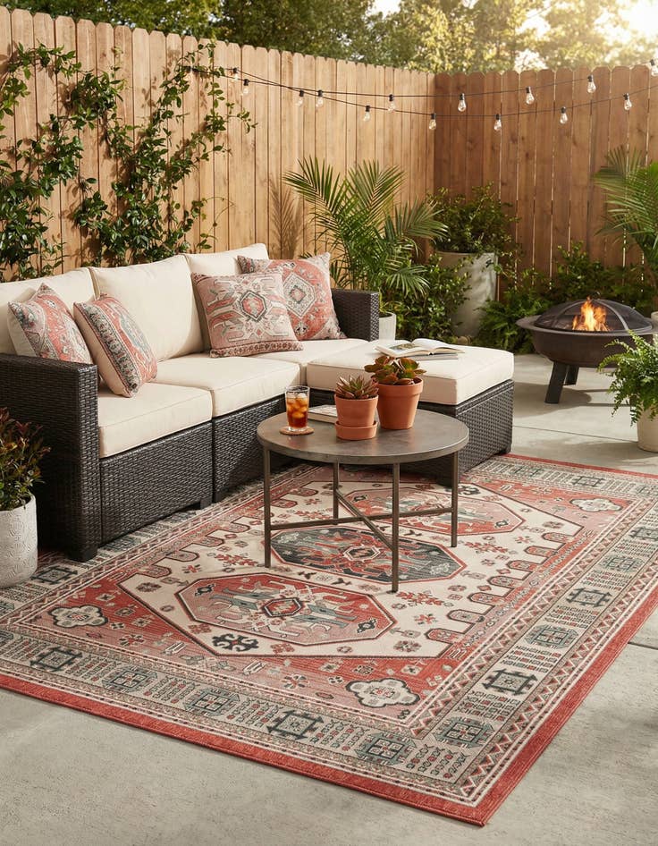 Detail image of 7' 10 x 10'  Washable Traditional Indoor / Outdoor Rug