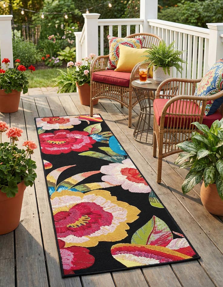 Detail image of 2' x 5' Easy-Clean Botanical Indoor / Outdoor Runner Rug