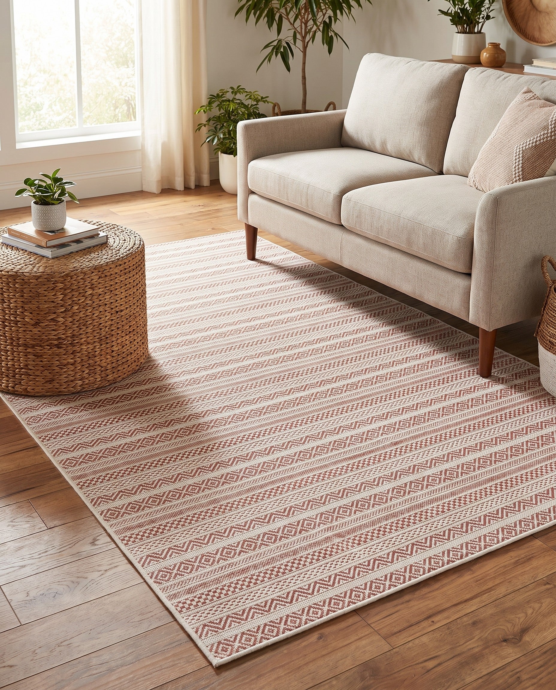 5' 3 x 8' Easy-Clean Striped Indoor / Outdoor Rug