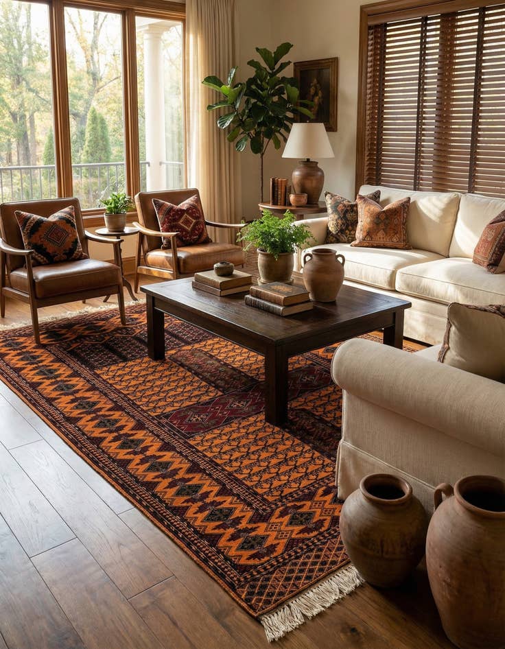 Detail image of 4' 2 x 6' 3  Hand Knotted Bokhara Oriental Wool Rug