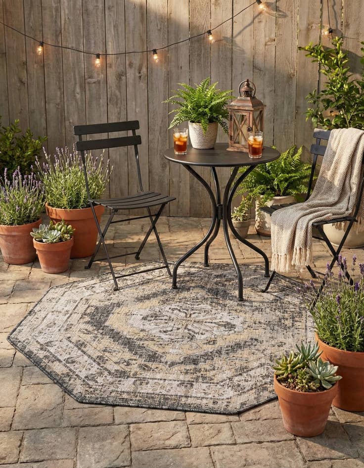 Detail image of 5' 3 x 5' 3 Easy-Clean Traditional Indoor / Outdoor Octagon Rug