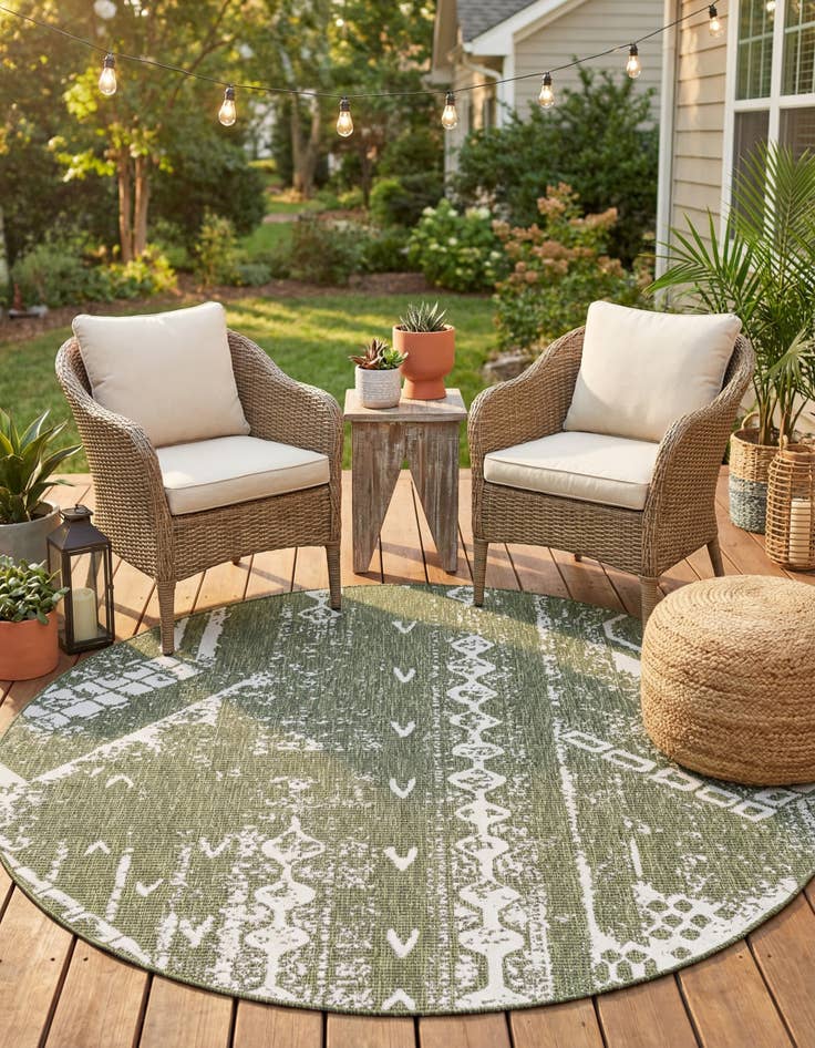 Detail image of  6' x 6'  Washable Bohemian Indoor / Outdoor Round Rug