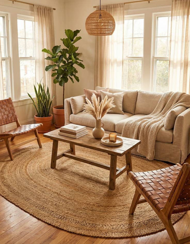 Detail image of 7' 10 x 10'  Hand Braided Jute Oval Rug