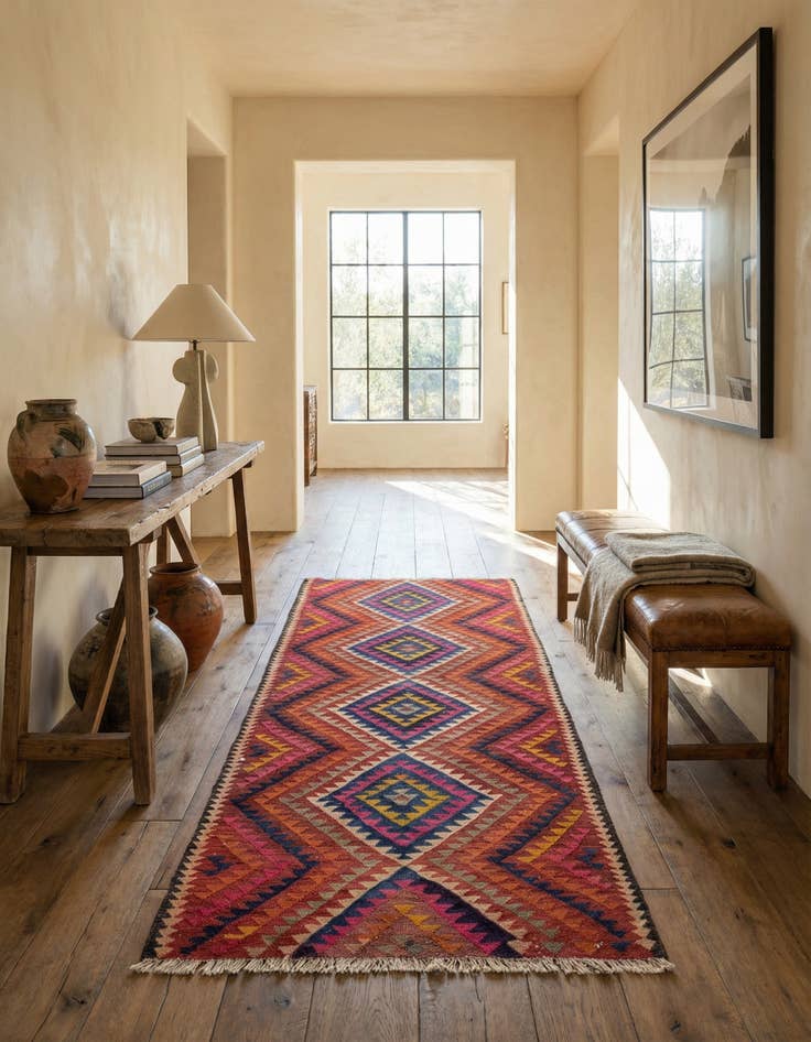 Detail image of 4' x 9'  Hand Woven Kilim Fars Wool Runner Rug