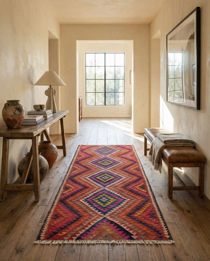 120cm x 275cm Handgewebt Kilim Fars Wolle Läufer Teppich