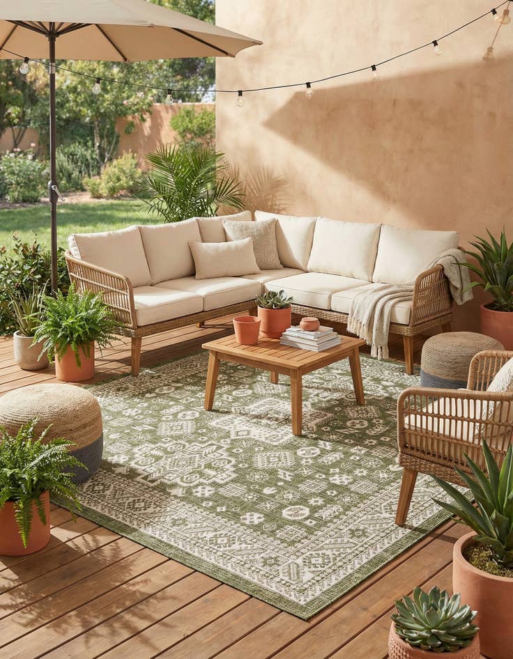 Detail image of 7' 10 x 7' 10  Washable Aztec Indoor / Outdoor Square Rug