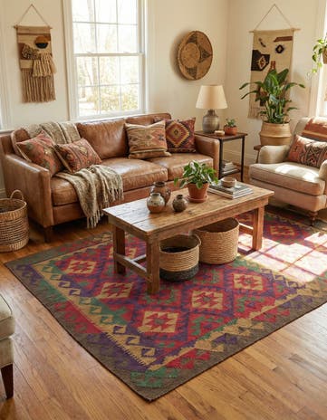 4' 9 x 8' 8 Hand Woven Kilim Maymana Wool Rug