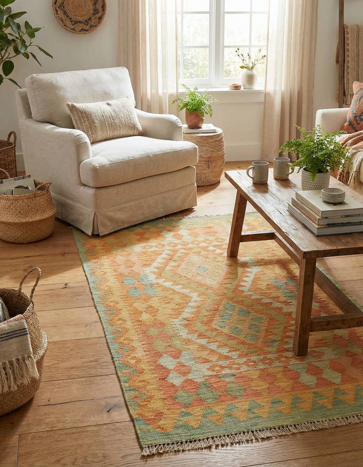 Detail image of 2' 9 x 4' 2  Hand Woven Kilim Waziri Wool Rug