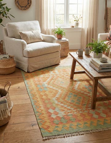 2' 9 x 4' 2 Hand Woven Kilim Waziri Wool Rug
