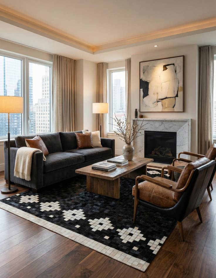 Detail image of 5' 2 x 8' 1 Cowhide Stocks Rug